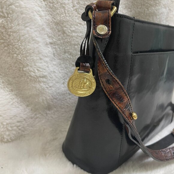 Beautiful Vintage Brahmin Black/Brown Leather Croc Embossed Crossbody - Picture 9 of 14